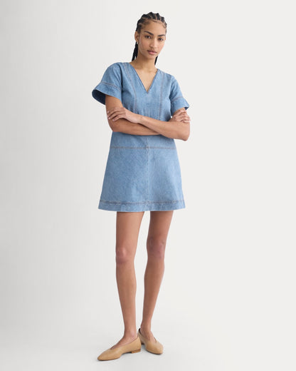 Denim Short-Sleeve Dress | Light Indigo