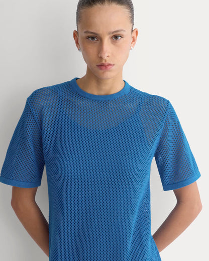 Mesh-Knit Short-Sleeve Dress | Imperial Blue