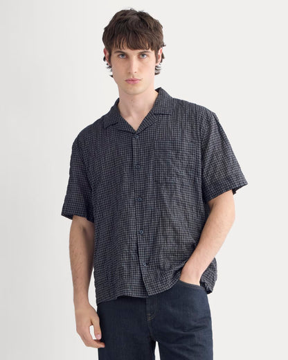 Textured Voile Resort Shirt | Black Plaid