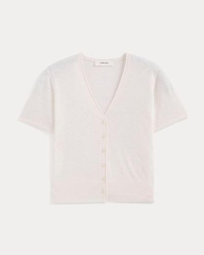Lace Trim Cardigan in Fine Linen | Bone