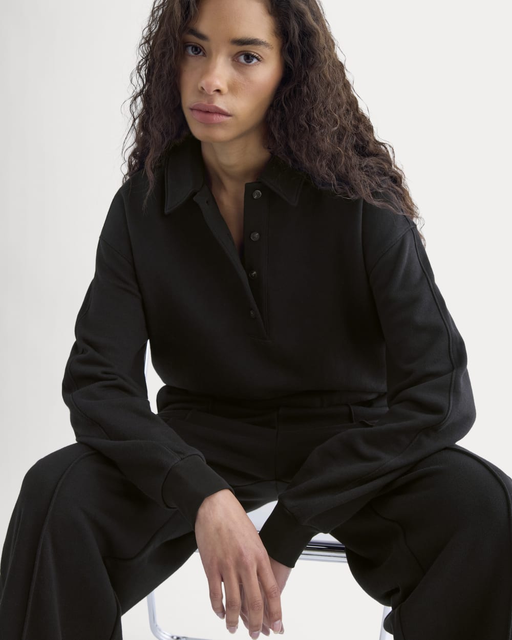 Lightweight Terry Polo Sweatshirt | Black