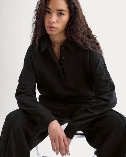 Lightweight Terry Polo Sweatshirt | Black