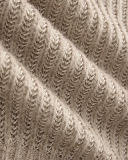 Funnel-Neck Ribbed Henley Sweater | Heathered Almond / Bone Vertical Stripe