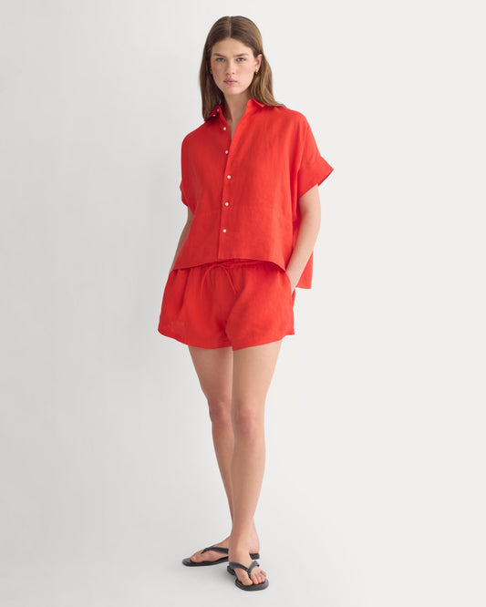 Flowy Short in Linen | Fiery Red