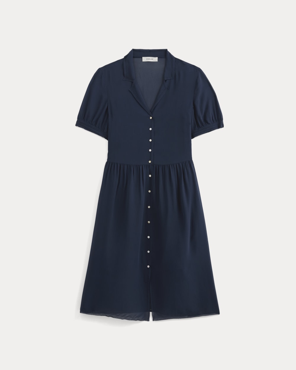 Notch Collar Shirtdress in Silk Georgette | Navy