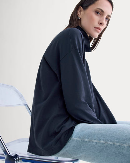 Slouchy Turtleneck In Essential Cotton | Deep Navy