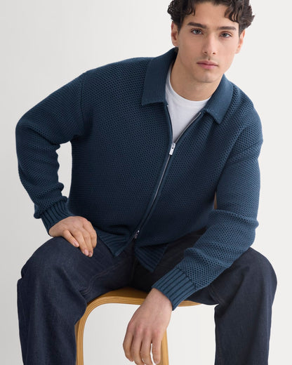 Honeycomb Sweater Jacket | Midnight Navy
