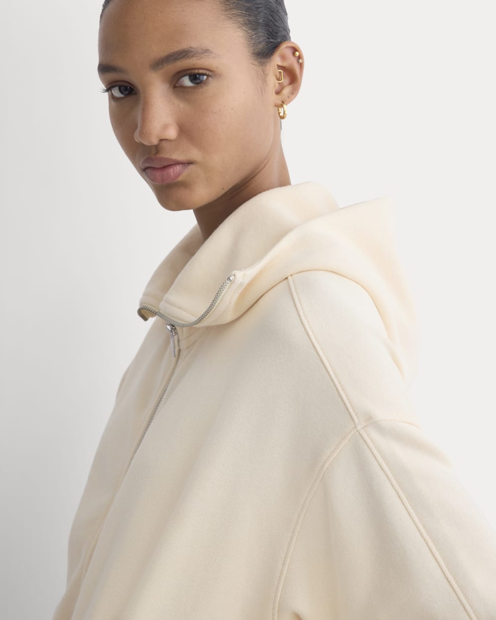 Lightweight Terry Cropped Full-Zip | Parchment