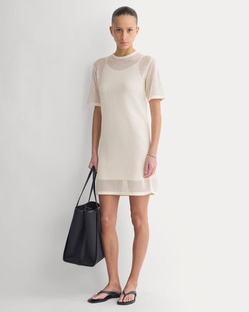 Mesh-Knit Short-Sleeve Dress | Bone
