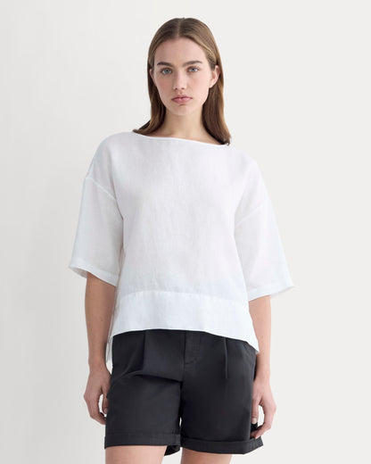 The Boatneck Top in Linen | White