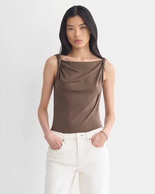 Cowl Neck Twist Tank in Butterluxe | Deep Taupe