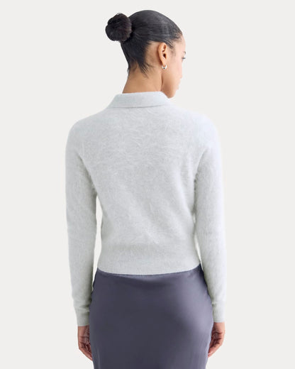 Lush Cashmere Cropped Polo Sweater | Sanderling Gray