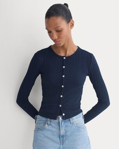 Cardigan in Pointelle | Deep Navy