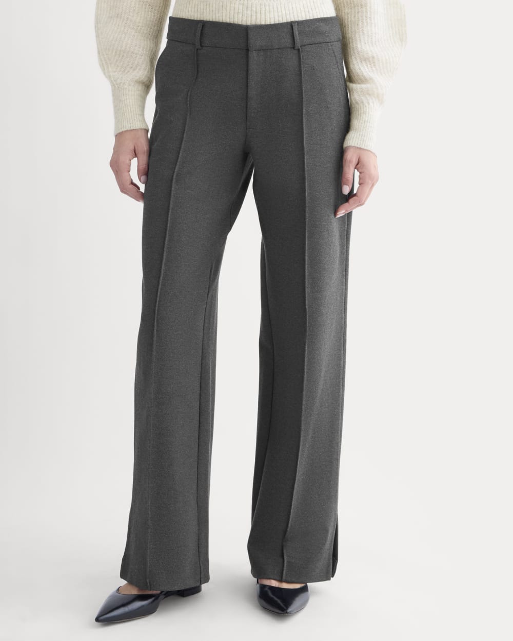 Ponte Wide-Leg Trouser | Heathered Soot