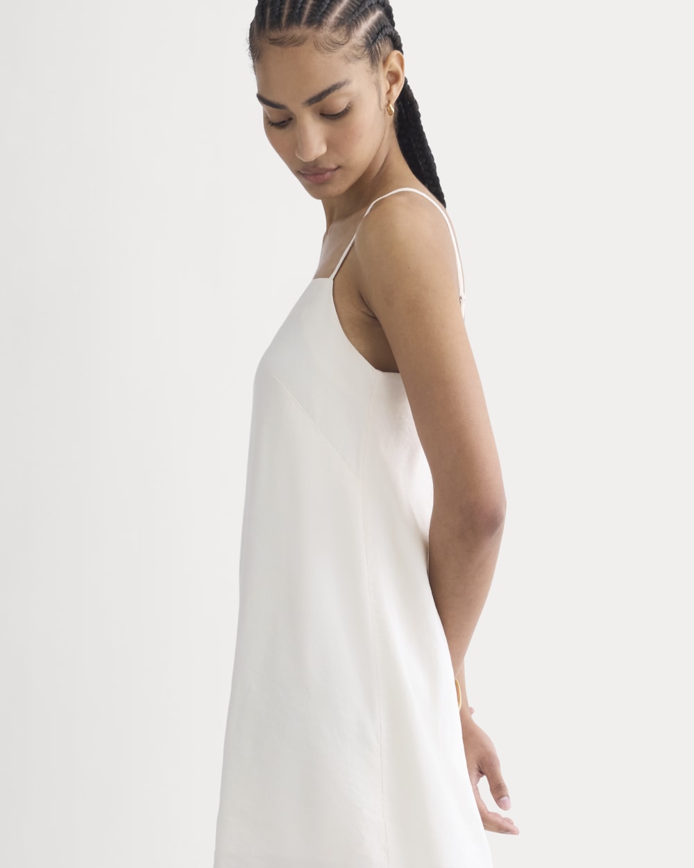 Mini Shift Dress in Stretch Linen | Bone