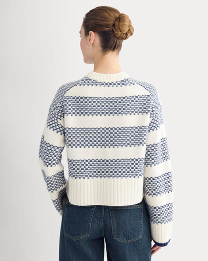 Nordic Cropped Boxy Crew in Luxe Merino | Bone/True Navy