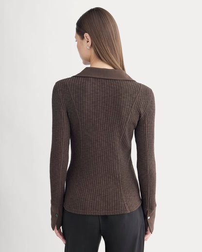 Cozy Rib Button-Up | Coffee Bean