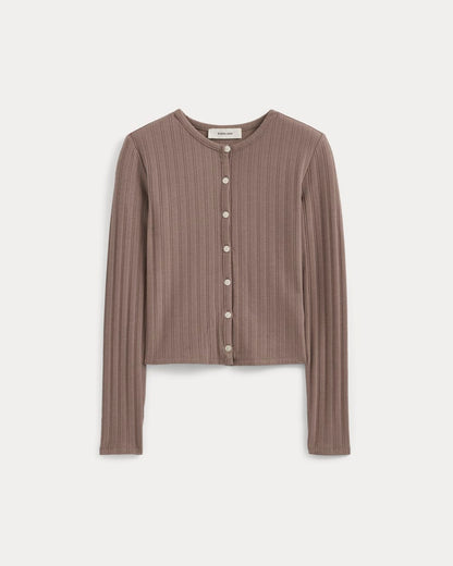 Cardigan in Pointelle | Heathered Chocolate Chip