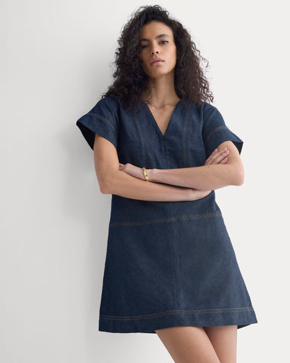 Denim Short-Sleeve Dress | Dark Indigo Rinse