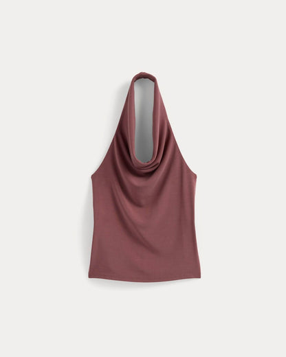 Halter Cowlneck Top in Butterknit | Washed Henna