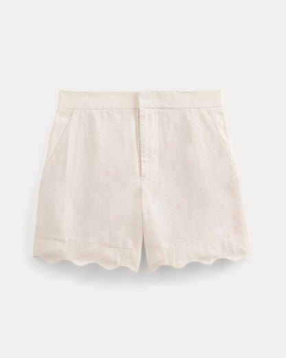 Scalloped Edge Short in Linen | Bone