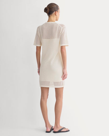 Mesh-Knit Short-Sleeve Dress | Bone