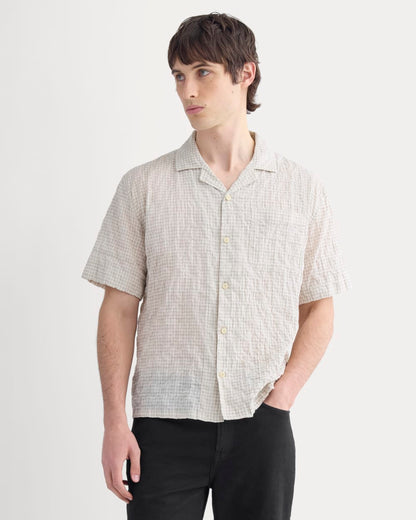 Textured Voile Resort Shirt | Natural Plaid
