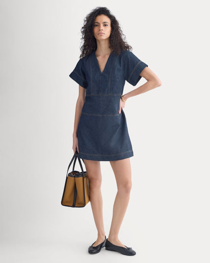 Denim Short-Sleeve Dress | Dark Indigo Rinse