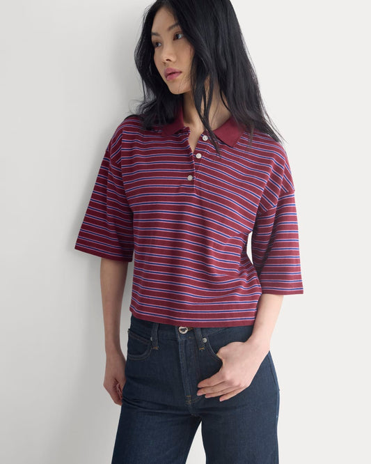 Pique Boxy Polo | Pomegranate/Heather Rose/Estate Blue
