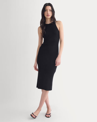 Cutaway Ribbed Midi Dress | Black