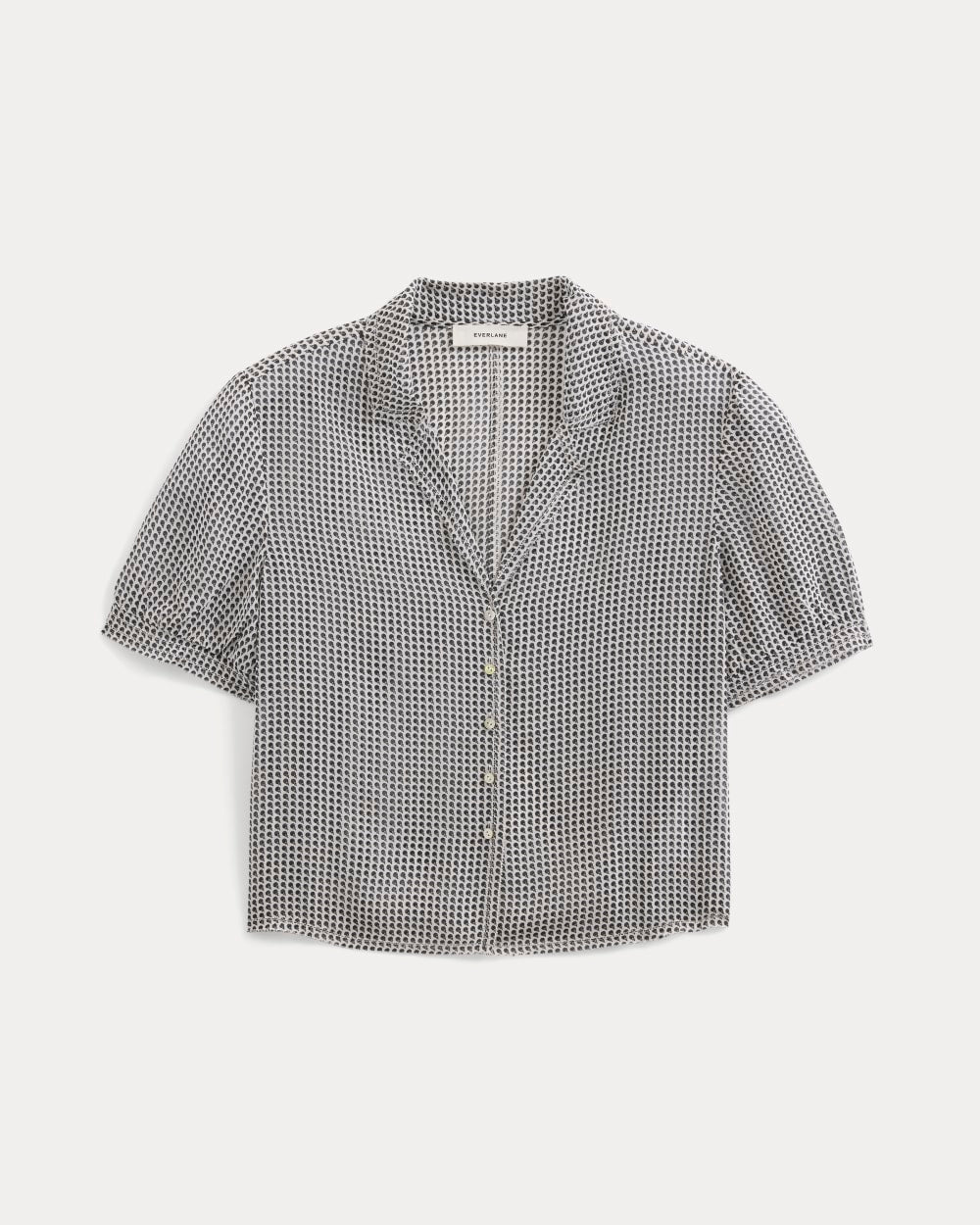 Notch Collar Shirt in Silk Georgette | Gardenia/Black Micro Dot