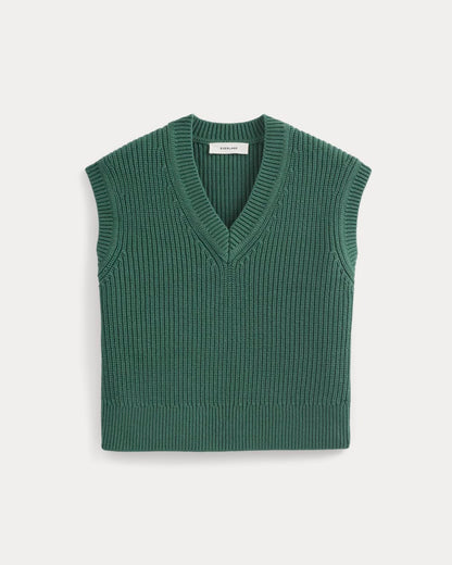 Ribbed V-Neck Vest in Everyday Cotton | Hunter Green