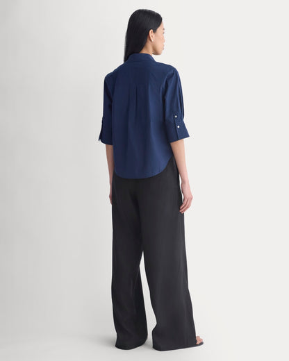 Cuff Detail Shirt in Lightweight Cotton | Navy