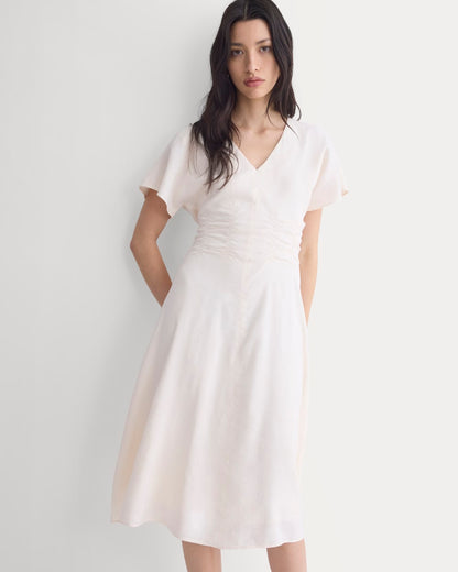 Cinched Dress in Stretch Linen | Bone