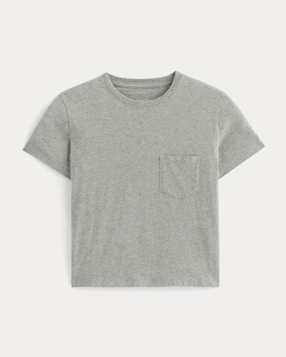 The Box-Cut Tee in Essential Cotton |  Heathered Grey | Pocket