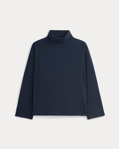 Slouchy Turtleneck In Essential Cotton | Deep Navy