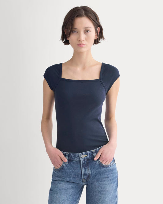 RetroSoft Cotton Square-Neck Tee | Navy