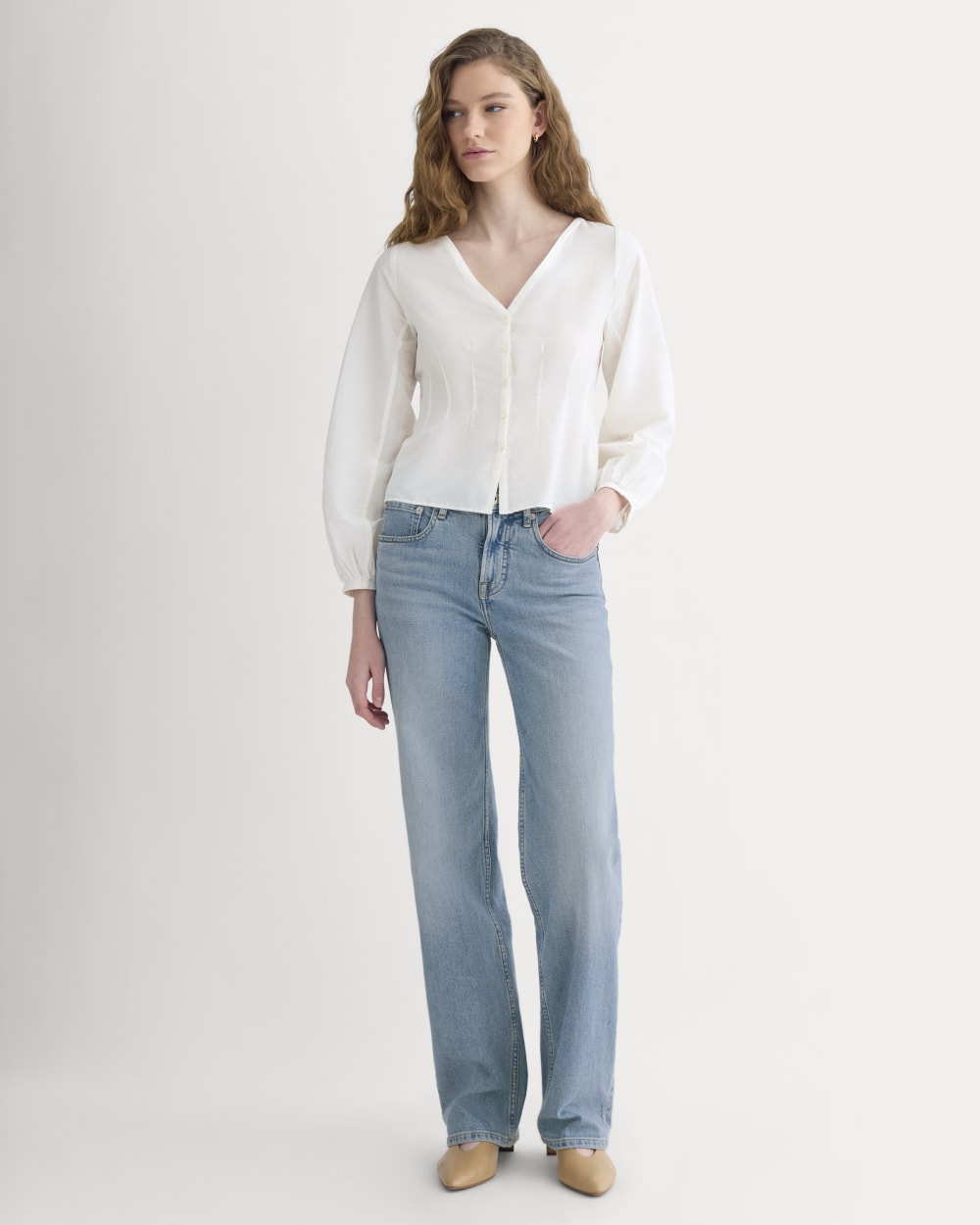 Balloon Sleeve Top in Cotton Silk | Bone