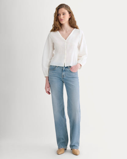 Balloon Sleeve Top in Cotton Silk | Bone