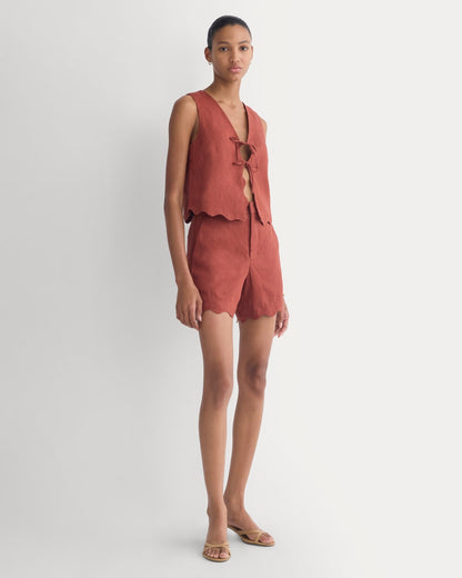 Scalloped Edge Short in Linen | Henna Red