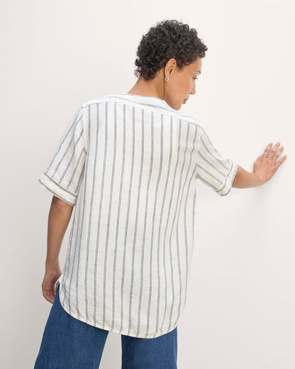 The Bib Shirt in Linen | Bone/Navy