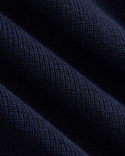 Relaxed V-Neck Midi Sweater Dress in Cotton Merino | Navy