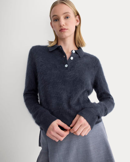 Lush Cashmere Cropped Polo Sweater | Starry Navy