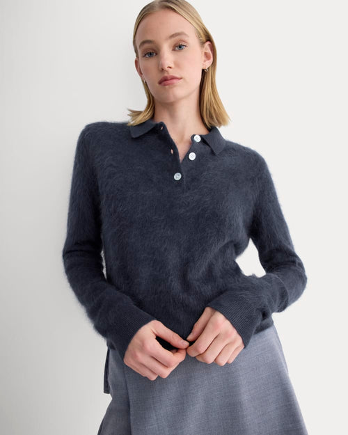 Lush Cashmere Cropped Polo Sweater | Starry Navy