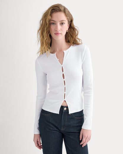 Luxe Rib Button-Up Top | White