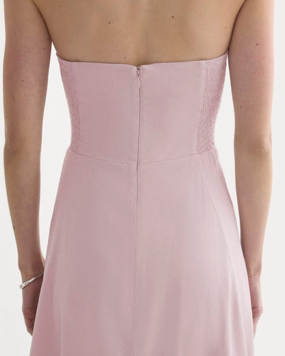 Strapless Dress in Stretch Linen | Burnished Lilac