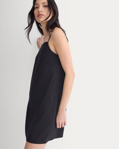 Mini Shift Dress in Stretch Linen | Black