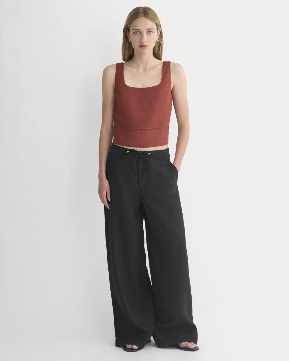 Square Tank in Stretch Linen | Henna Red