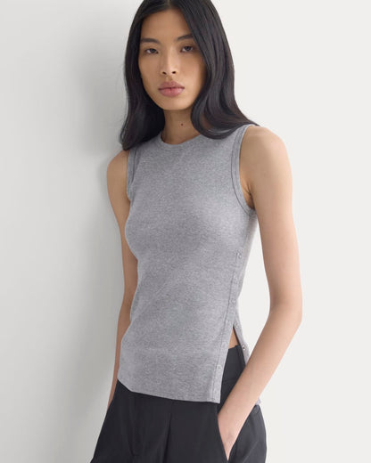 Luxe Rib Side Snap Tank | Heathered Light Grey