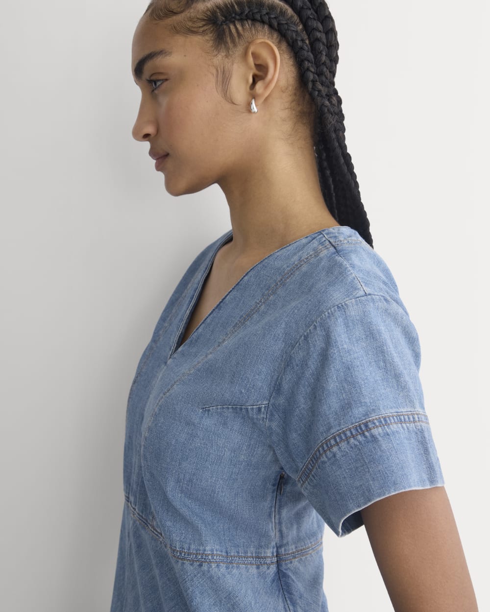Denim Short-Sleeve Dress | Light Indigo